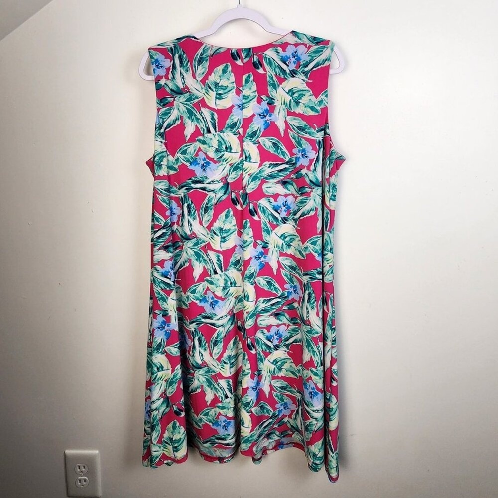 Pappagallo Dress Tropical Floral Pink Blue Sleeveless V-Neck Midi Women's Plus - Picture 5 of 5